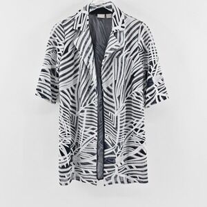 Chicos Womens Travelers Open‎ Front Jacket Size S Navy Silver Embroidered Print